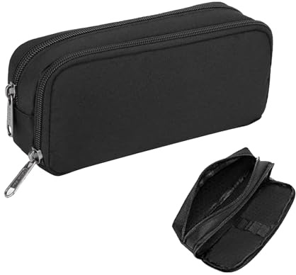 jeufun 1 Pcs Zipper Black Large Capacity Pen Case Bag,Black Durable Stationery Pencil Case Bag,Stationery PencilCaseBag for School Office Stationary Supplies Storage Pencil