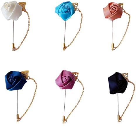 Vastsea 6 Stück Ansteckblumen Satin, Blumen Anstecknadel Boutonniere, Boutonniere, Bräutigam Hochzeit Rose Einfach zu Tragen, für Anzug zum Hochzeit Bankett Party