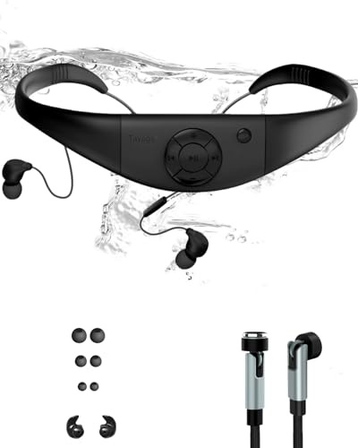Tayogo Vattentät Mp3-spelare simning Bluetooth-hörlurar, löpning IPX8 undervatten 8 GB musikspelare, magnetisk laddning, silikonbelagd, 20 H, svart
