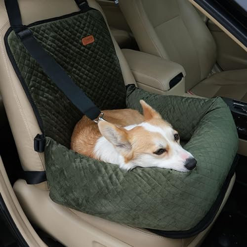 RUYICZB Hundesitz Auto Für Kleine Hunde, Hunde Autositz Waschbarer Mit Stabil Sicherheitsgurt,Autositz Hund Rutschfester Hundesitz Hundebox Auto Vordersitz&Rückbank Hundeautositz Reisebett,Grün