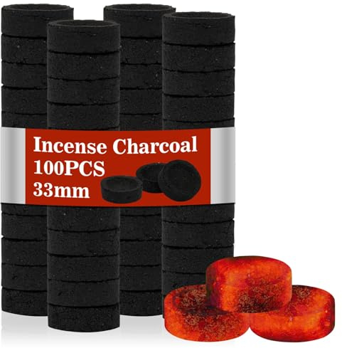 MAQIHAN 50PCS Incense Charcoal Briquettes - Charcoal Tablets Incense Burner Charcoal Burning Discs Resin Burner Grilling Quick Light Natural Charcoal Bulk Instant Fire Coals Supplies