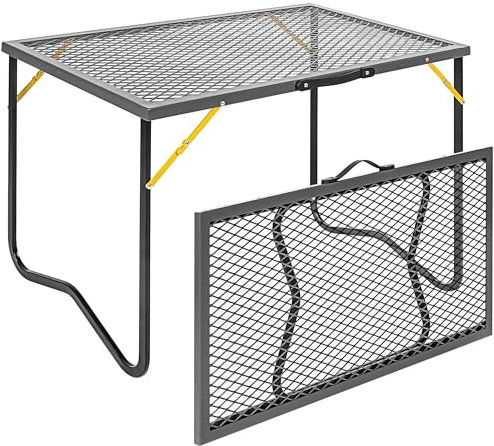 BHLOR Portable Folding Grill Table, 3ft Outdoor Grill Table with Mesh Tabletop, Metal Grid Table for Camping, Picnic, BBQ, RV