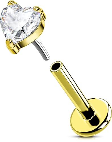 OUFER Body Piercing Lip Piercing Jewellery Threadless 16G Gold Labret Earring Stud 316L Stainless Steel Push in Helix Tragus Conch Piercing Bar Stud
