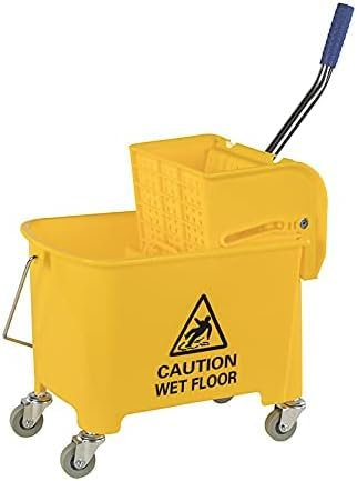 CVS2020.COM Commercial Mop Bucket with wringer 31 Liter with Ergonomic Design, Efficient Cleaning System, Easy Filling & Emptying, Cleaning Trolley on Wheels (Yellow, 31L)