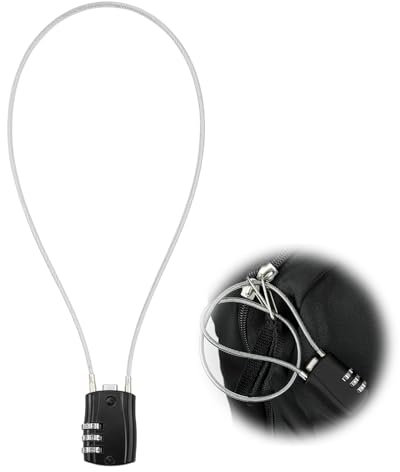 Combination Padlocks with 20 inch(50 Cm) Steel Cable Long Safety Lock Updated Flexible Wire Padlock Outdoor Waterproof Lock for Locker Luggage Suitcase Gun Case Toolbox Helmet, Black