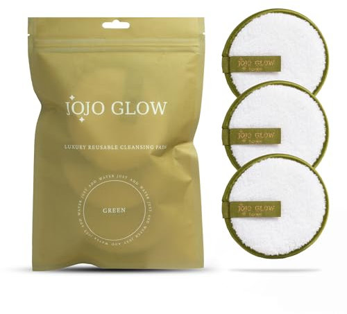 JoJo Glow Reusable Makeup Remover Pads (Pack of 3), Green – Microfibre Facial Cloths | Sustainable, Cruelty-Free, Chemical-Free Makeup Removal with Water Only