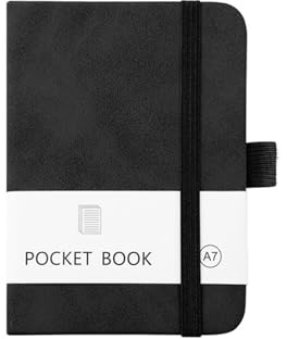 Nayubo A7 fickanteckningsbok för att skriva 200 sidor bärbar liten journal anteckningsbok med elastisk rem och pennhållare mini anteckningsblock för arbete resor daglig dagbok (svart)