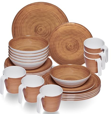 Melamin Geschirr Set Braun 6 Personen 24 Teile Tassen Zubehör Camping Party