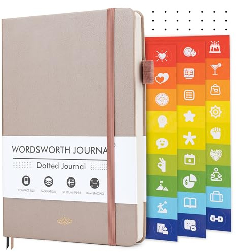 Wordsworth & Black A5 Bullet Dotted Journal, 216 páginas punteadas, tapa dura de cuero con rejilla, papel de 120 GSM, cuaderno para trabajo y bocetos – Caja de regalo incluida, Oro Rosado