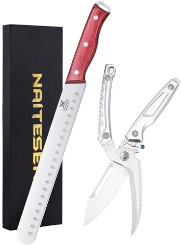 Naitesen 2PCS Brisket Carving Knife and All Purpose Kitchen Shears Set