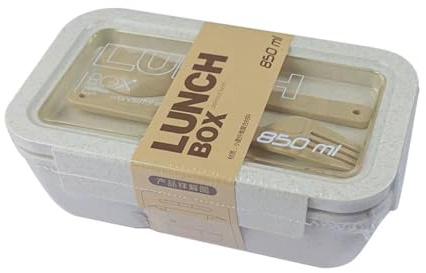 Bento lunchlåda med 2 fack - BPA-fri - hermetiskt lock med silikontätning - bestick ingår (sked + pinnar) - återanvändbar - finns i beige.
