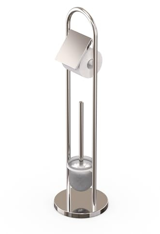 Relaxdays Set da Bagno, Acciaio Inox, HxP: 79 x 22 cm, portarotolo freestanding, scopino