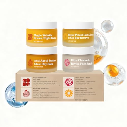 Set per la cura della pelle anti-invecchiamento per pelli mature - Kit balsamo viso 4 in 1 con olio di semi di melograno, olio di mandorle dolci ed estratto di olivello spinoso - Idratare Nutre