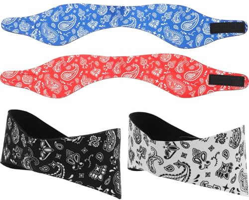 TOGEVAL Lot de 4 Bandeaux de Natation Imperméables en Néoprène Protection D’Oreilles Ajustable Taille Unisexe pour Garçon et Filles et Adultes Bandeaux Élastiques Bain et Sport