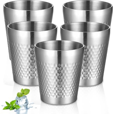 PORFOYO Lot de 5 gobelets empilables en acier inoxydable - 300 ml - Double paroi - Gobelets en acier inoxydable - Gobelets de camping - Incassables - Pour la maison, l'extérieur, le restaurant