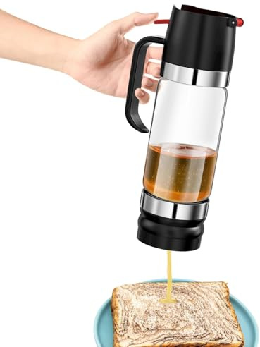 Fousenuk Dispensador de Miel, Tarro para Miel, Bote para Miel, Dispensador de Vidrio Antigoteo con Mango, Tipo Prensa, Tarros Cocina para Guardar Jarabe y Honey (Negro)