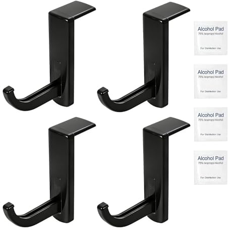 4 Piezas Gancho Adhesivo para Auriculares, Soporte Auriculares Monitor Ordenador o Escritorio, Gancho Almacenamiento Plástico para Colgar en Pantalla de Ordenador Pared o Mesa Negro