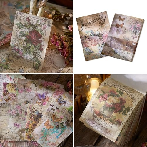 JNYUTEEN 200 Hojas Papel Scrapbooking Decoración Set, 2 Estilos Papel Scrapbook Accesorios, Set Accesorios Diario Papel Scrapbooking para Album Recortes DIY Fotos Diario Cuaderno