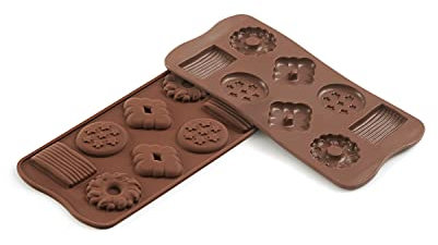 silikomart | SCG25 Stampo in Silicone per Cioccolatini CHOCO BISCUITS, Antiaderente, 8 Cioccolatini, Confezione da 1 Stampo per Dolci, Easy Choc, Ø 6,5 mm - Ø 6,4 mm - Ø 6,2 mm - Ø 7,8 mm, Made in Italy