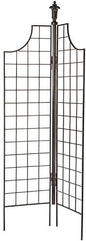 H Potter 35lb Heavy-Duty 2-Panel Garden Screen Trellis - 35 W x 77 H Solid Iron Privacy Screen - Charcoal Brown Metal Support for Climbing Plants - Hinged Design for V-Shape Stability