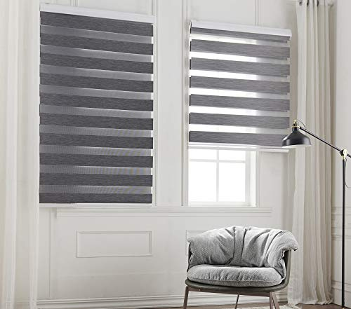 Taiyuhomes Day and Night Zebra Roller Blind Gradient Double Fabric Translucent or Blackout Vision Curtains for Window and Door with Aluminium Cassette (Grey, Width 60cm X Height 150cm)