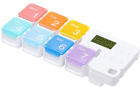 Healifty Portapillole Portatile 7 Scomparti con Promemoria di Allarme e Timer Digitale (Arcobaleno)