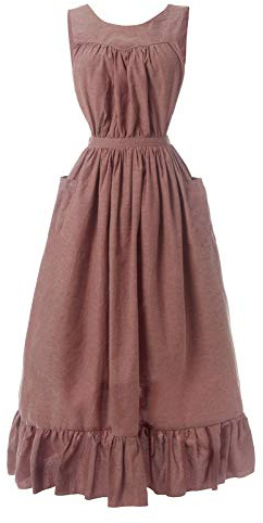 CR ROLECOS White Vintage Maid Ruffle Apron for Women Colonial Pioneer Peasant Apron Pinafore Adjustable Kitchen Gift (Medium, Dry rose)
