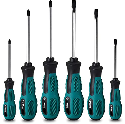 6pcs Screwdriver Set- Heavy Duty Chrome Vanadium Steel Made,Magnetic Screwdriver with 3 Flat& 3 Cross Head,Case Package