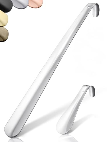 Set di 2 calzanti stabili in acciaio inossidabile | 15 & 42cm | Calzante in acciaio inossidabile corto e lungo | Veloce e facile sulla schiena | Lunghezza e larghezza ottimizzate | Corno da scarpe