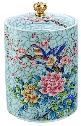 Bicuzat Enamel Ceramic Tea Caddy Tea Canister Tea Storage Container Tins Jar with Airtight Lid Water-proof Tank for Tea, Coffee, Herb, Sugar, Spice, Nuts