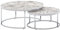 FineBuy Couchtisch 2er Set Weiß Marmor Optik Sofatisch Rund Modern, Beistelltisch 2-teilig Metall, Runde Wohnzimmertische, Design Satztische
