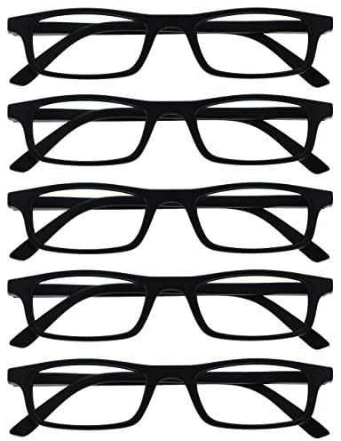 OPULIZE Ted Gafas de Lectura Pack de 5 Estrechas y Ligeras Negro Mate Bisagras con Muelle Resistentes a los Arañazos Hombre Mujer RRRRR17-1 +1.50