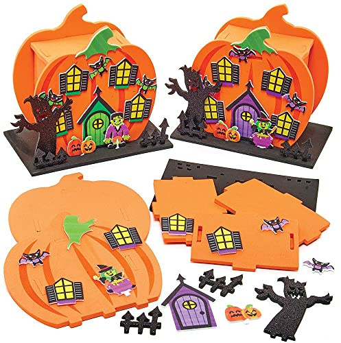 Baker Ross FX254 Pumpkin House Kits - Pack of 2, Halloween Decoration Craft Kits for Kids, Foam Arts and Crafts