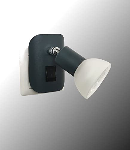 Trango 11-045 - Lámpara led con pantalla de cristal incl. 1 bombilla LED GU10, 3000 K, luz blanca cálida, interruptor basculante, lámpara de lectura, lámpara de cocina, lámpara de pared