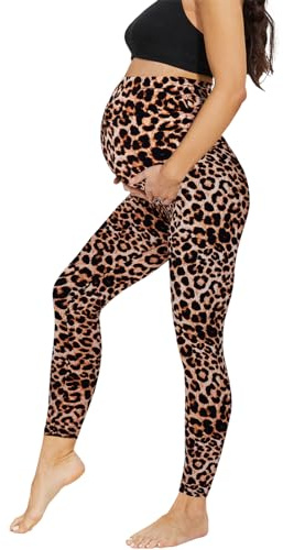 AMIYOYO Pantalones de maternidad para mujer, de cintura alta, leggings de embarazo opacos, leggings de maternidad, pantalones de ocio, elásticos, ropa de maternidad para embarazadas, largos, estampado