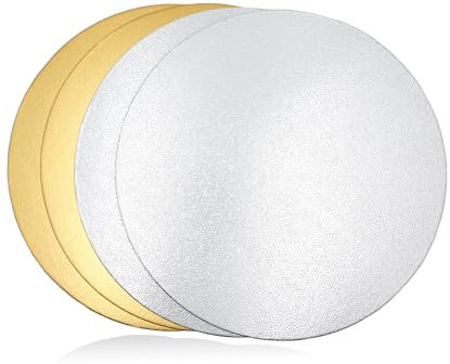 Lot de 4 plateaux à gâteau ronds argentés et dorés - 2 mm de diamètre - En carton - Réutilisables - Pour le transport de gâteaux et de tartes