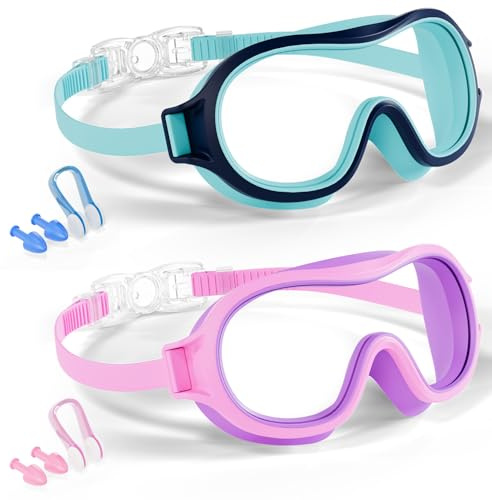 Aegend 2 Pack Swim goggles for Kids 3-15, Anti-Fog Anti-UV Wide Vision Waterproof, No leak Swimming goggles for Boys Girls