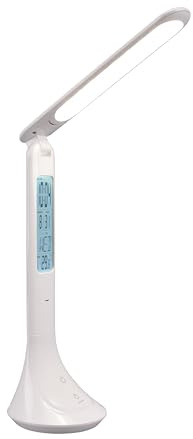 Reality Leuchten LED Schreibtischleuchte Patty R52311101, Kunststoff Weiß matt, inkl. 4 Watt LED, Akku, USB-C, Wecker, Datums und Temperaturanzeige