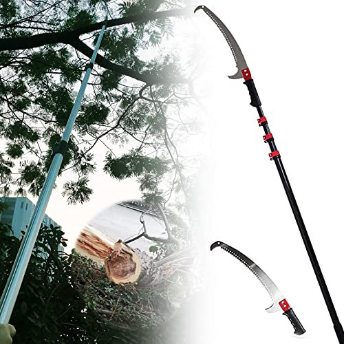 Astsägen, Teleskop-Profi-Baumsäge mit gebogenem Haken, Astsäge, Handsäge aus 65-Mn-Stahl, Aluminium-Teleskopstange in verstärktem Design, für Obstbäume, Zweige, Blätter, 7,2 m/24 Fuß