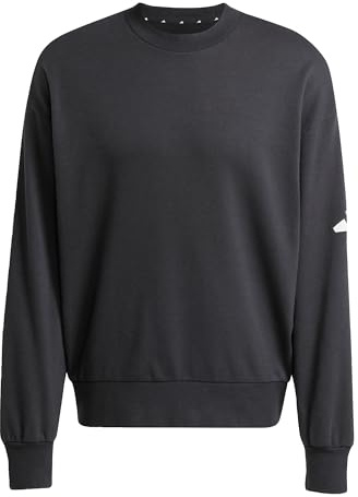 adidas Men's ESSENTIALS LOSE FIT THREE BAR SWEATSHIRT, Black/White, L