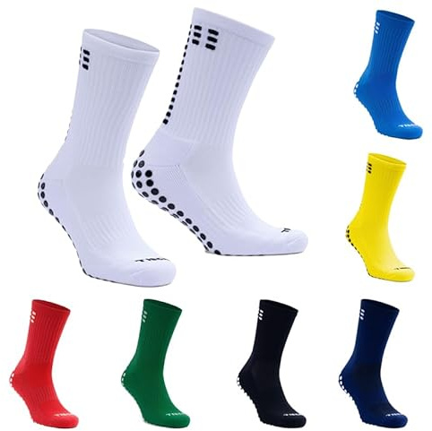 Tiscal Sports Football Grip Socks for Kids & Adults | 3 Sizes UK 1-4, UK 5-8 & UK 9-13 | Multiple Colours White, Black, Blue, Red & Navy | Anti Slip Anti Blister Grip Socks | Perfect For Rugby Yoga