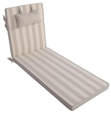 LILENO HOME Sonnenliege mit Kopfkissen 1er Set Rollstuhl in Blockstreifen Beige Gartenliege Kissen perfekt für Strandliegen