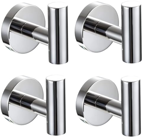 YUET 4 Pezzi Ganci Portasciugamani in SUS 304 Acciaio Inox Gancio Appendiabiti da Parete Con Accessori a vite per Cucina e Bagno Asciugamani Muro Accappatoio (4 Argento Lucido)