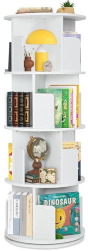 labebe Rundes Bücherregal mit Regalen weiß für Bücher, Pflanzen und Dekorationen