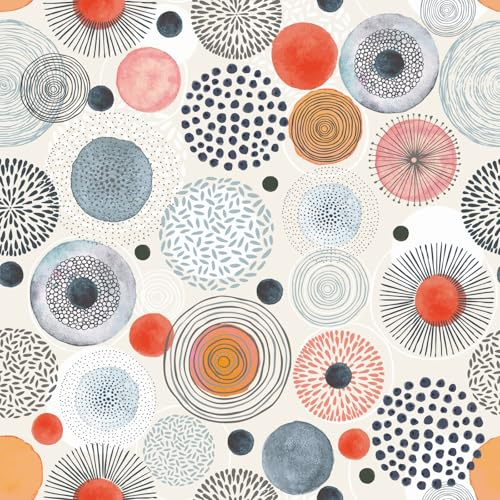 Cartoon Circle Orange Light Blue Grey Wallpaper Abstract Art Texture Watercolor Peel and Stick Wallpaper,44.5×600cm Waterproof Self Adhesive Vinyl Wall Paper for Bedroom Livinroom Cabinet Bathroom