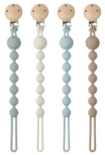 AYSYR 4er-Pack Schnullerkette Silikon,Schnullerkette Mädchen Junge,Schnullerketten Tragbarkeit,Nuckelkette und Beißring 2-in-1 Design,Pacifier Chain Zahnungshilfe Baby Leicht zu Reinigen