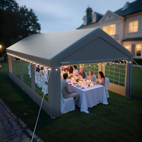 arvioo Pavillon 4x8m mit 2 Seitenwänden & 2 Giebelteilen, Dein Outdoor-Party-Spot zum Chillen, XXXL Partyzelt mit Verbolzung Konstruktion, Windschutz UV-Schutz Wasserdicht, aus Stahl & PE-Plane (Grau)