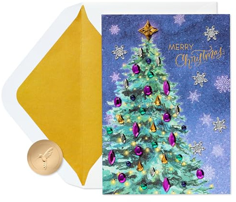 Papyrus Christmas Tree Card with Metallic Snowflakes (Joyful Wishes)