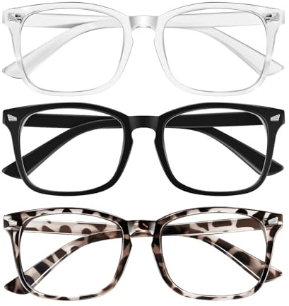 YEVON Blue Light Blocking Glasses for Women & Men – 3 Pack Lightweight Anti Glare Computer Glasses, UV Filter Reading Glasses, Anti Eyestrain Gaming Glasses, Fashion Square Frame Eyewear (1.0)