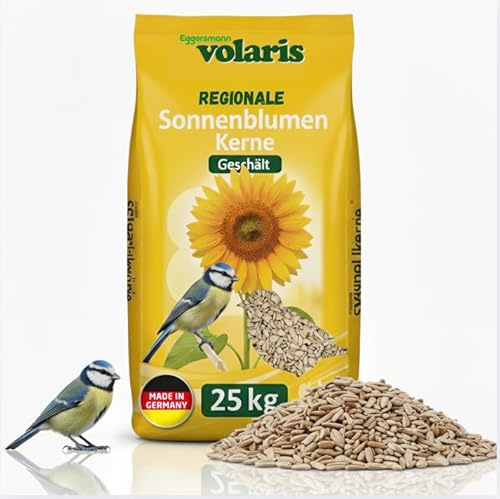 Eggersmann volaris solrosfrön fågelmat 25 kg [skalad] | Högkvalitativ fågelmat vilda fåglar året runt – solrosfrön skalade av fett och energirik